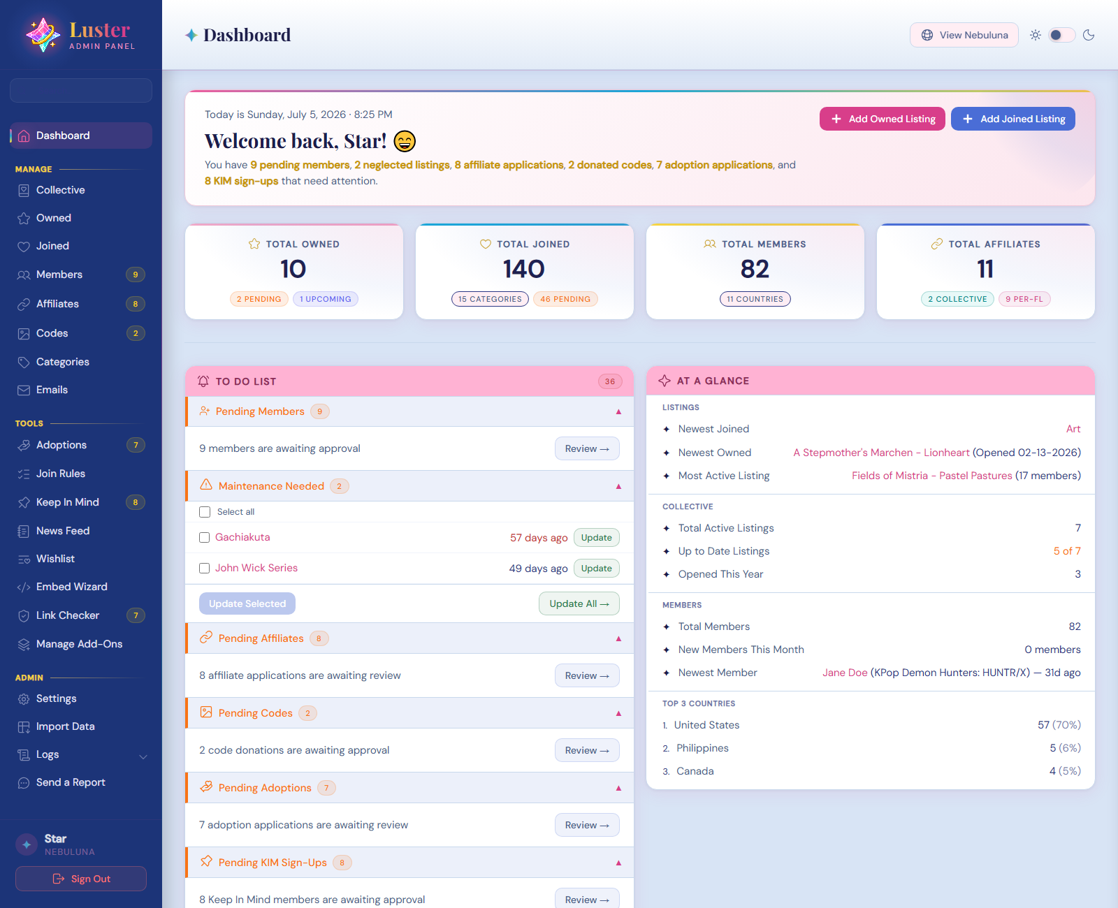 Dashboard - Skin: Prism Power, Light Mode (“Moon Princess”)