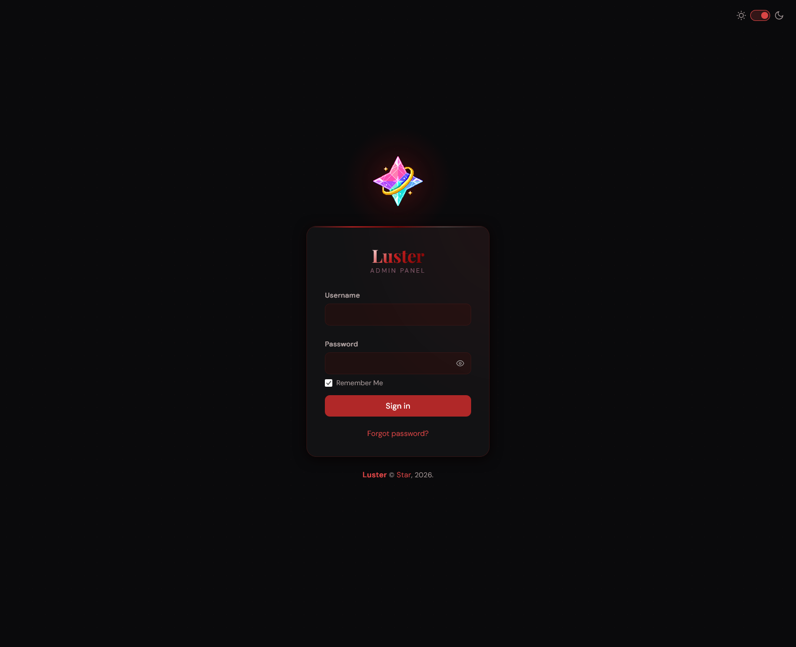 Login Page - Skin: The Force, Dark Mode (“Mustafar”)