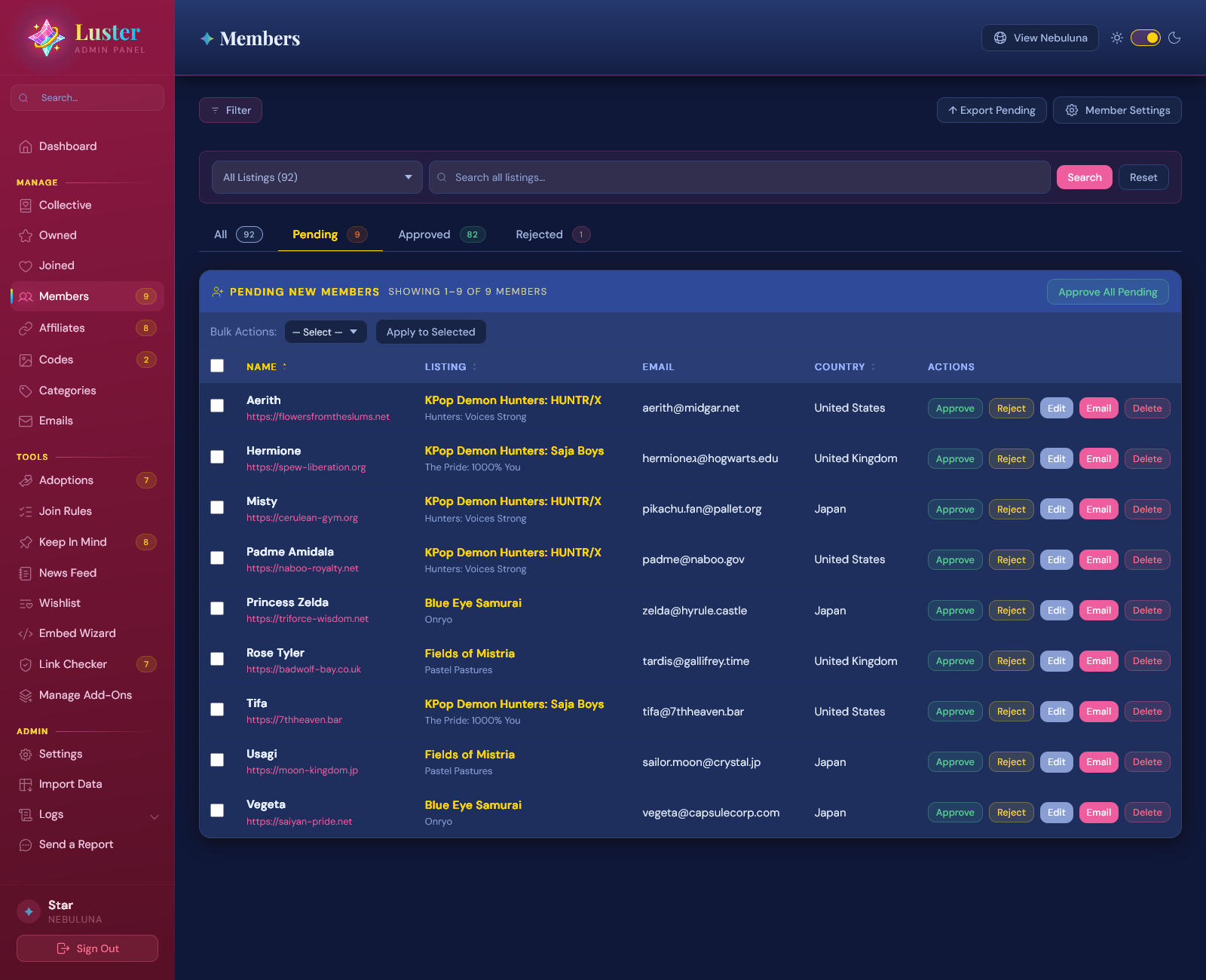 Members Page - Skin: Prism Power, Dark Mode (“Sailor Scout”)