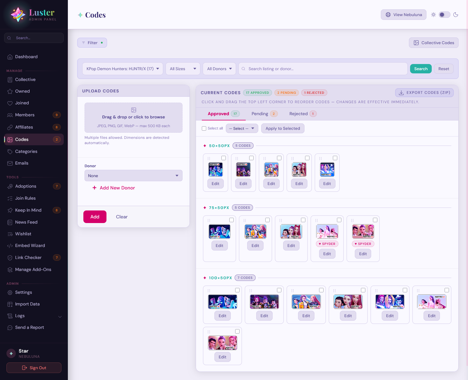 Codes Page - Light Mode