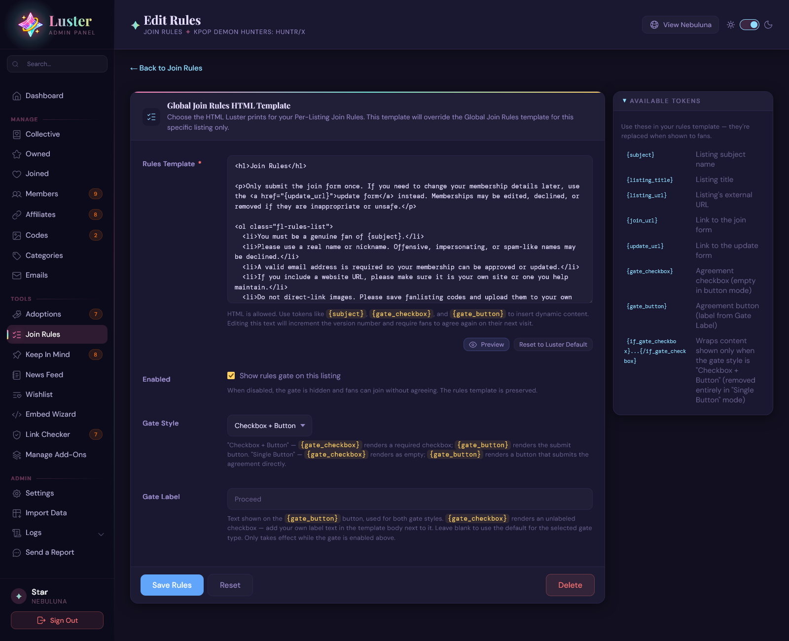 Join Rules - Dark Mode