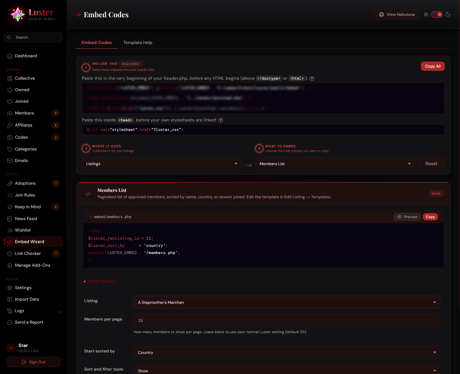 Embed Wizard - Skin: The Force, Dark Mode (“Mustafar”)